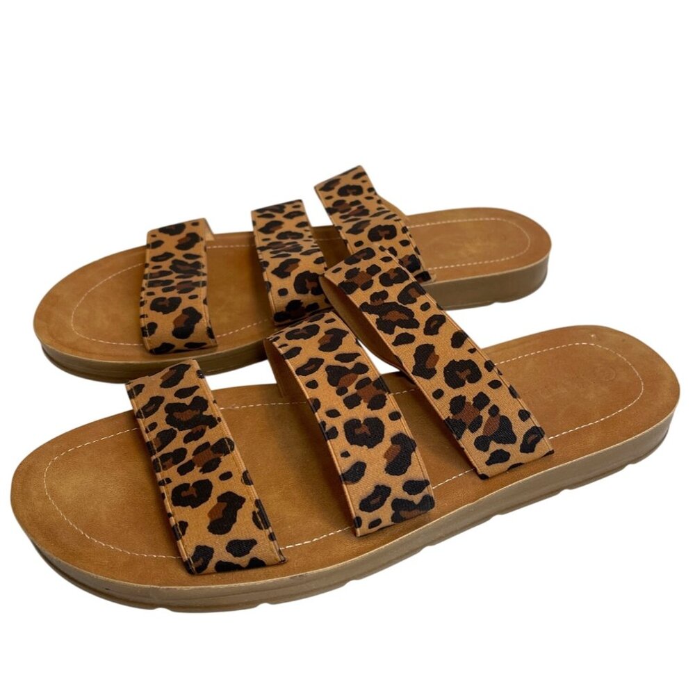 Leopard Sandals Slide On Flat Shoes Cheetah Animal Straps Casual Non-slip Sz 10 - Picture 3 of 8